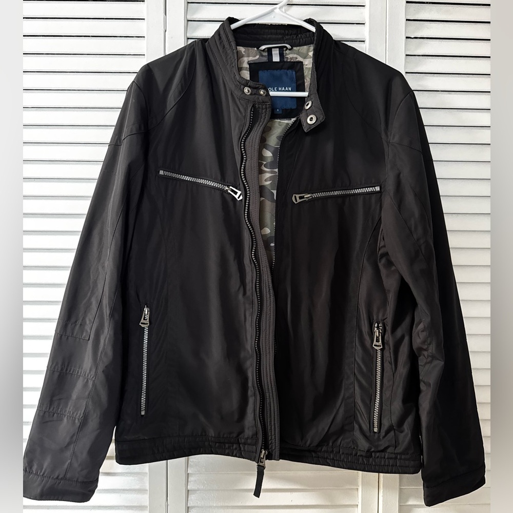 Cole Haan Black Bomber Jacket with Camo Liner